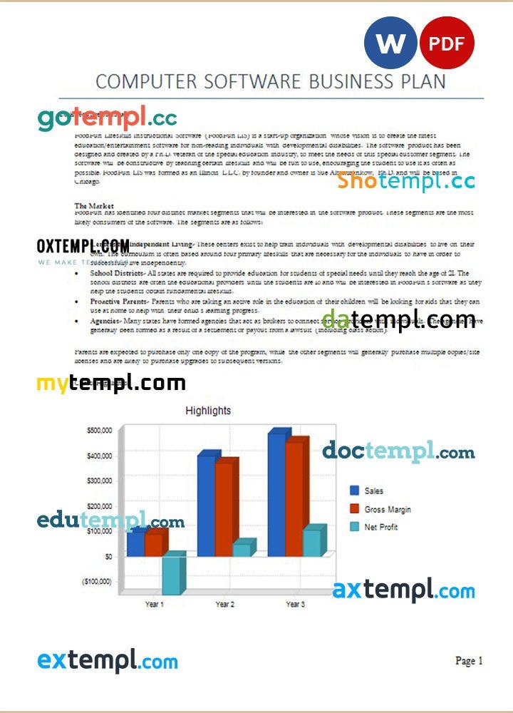 computer software business plan example in Word and PDF formats