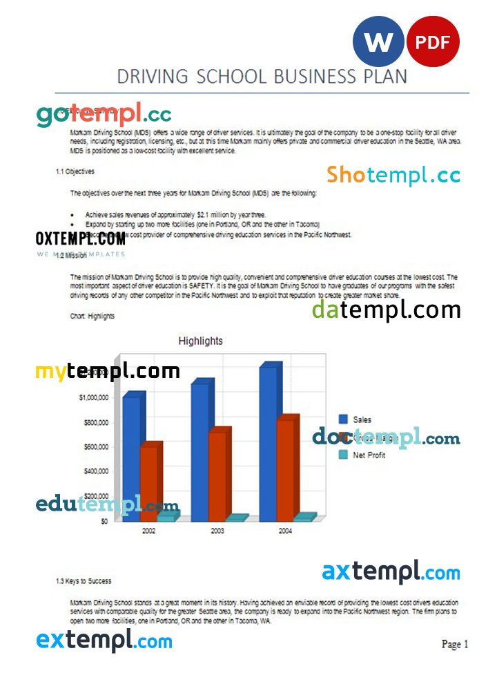 driving school business plan example in Word and PDF formats