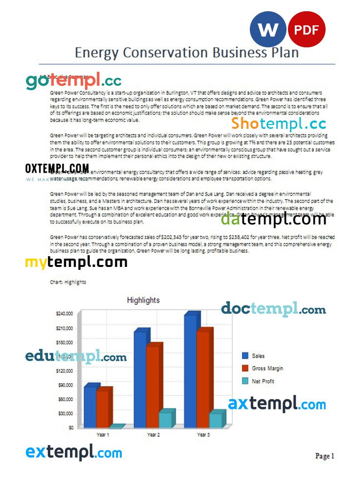 energy conservation business plan example in Word and PDF formats