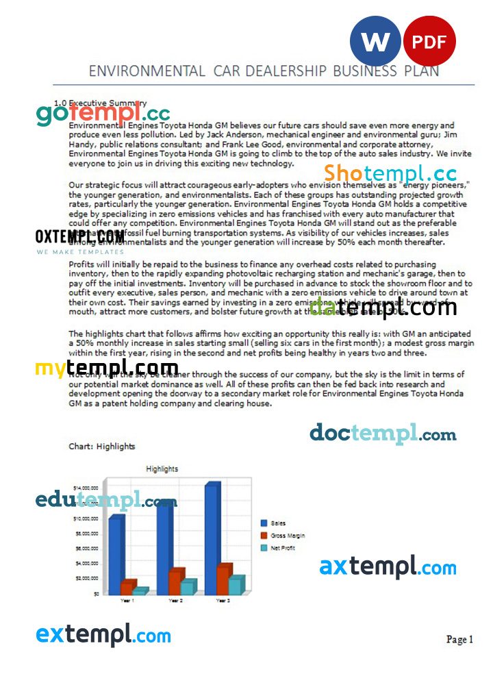 environmental car dealership business plan example in Word and PDF formats