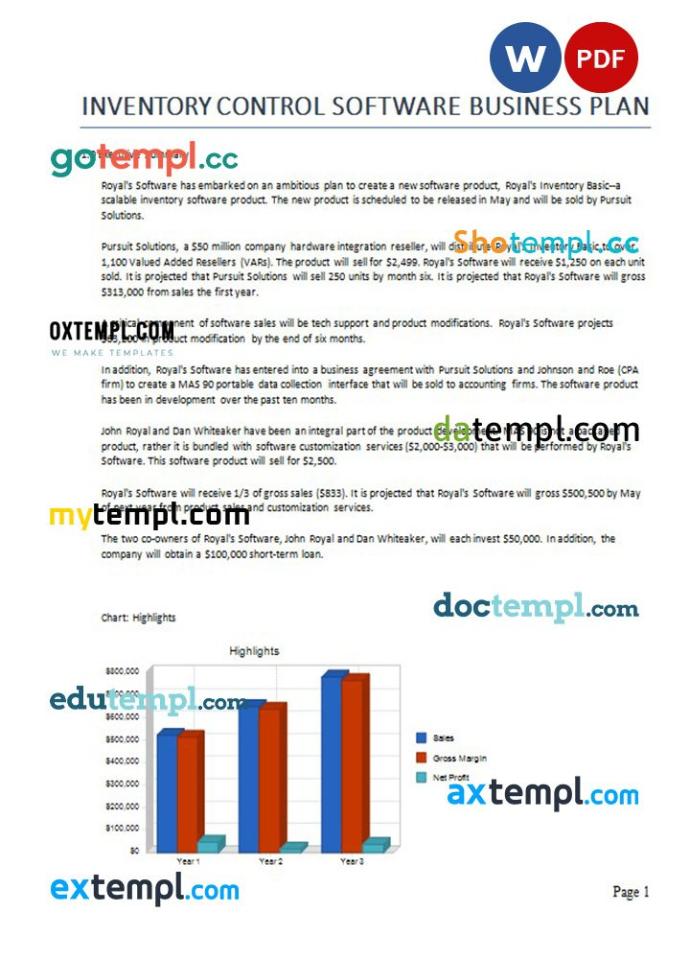 inventory control software business plan example in Word and PDF formats