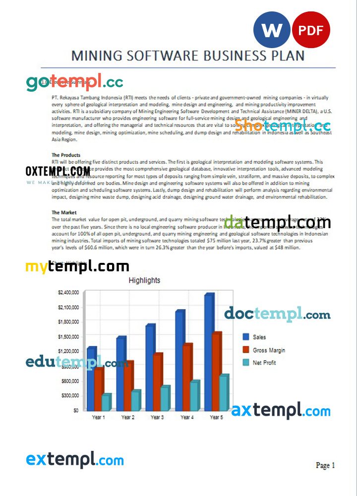 mining software business plan example in Word and PDF formats