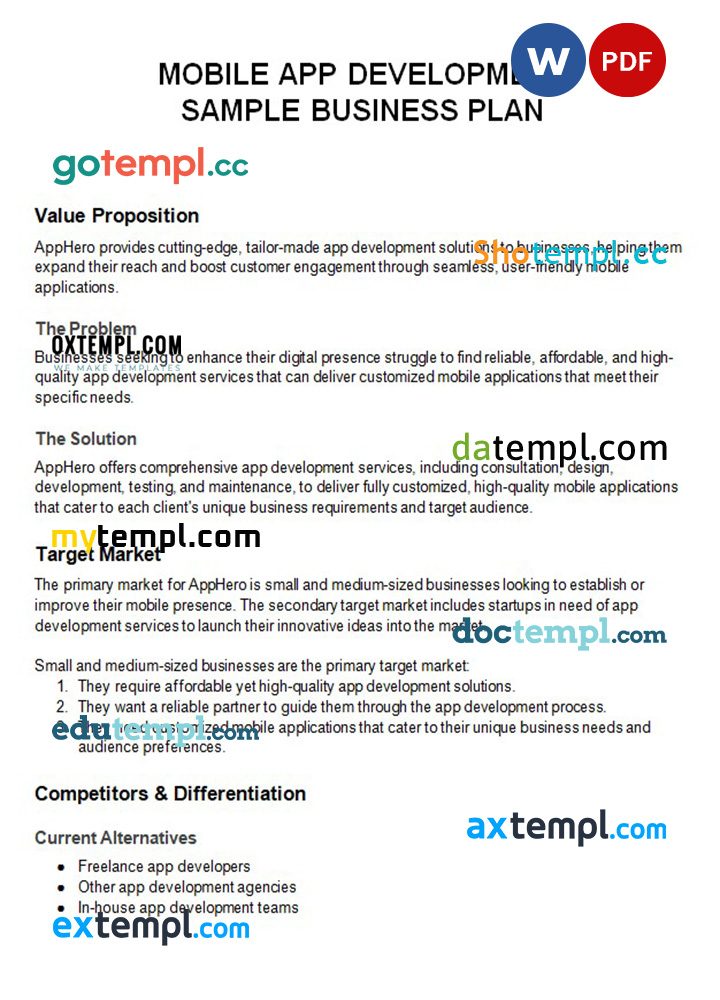 mobile app development business plan example in Word and PDF formats