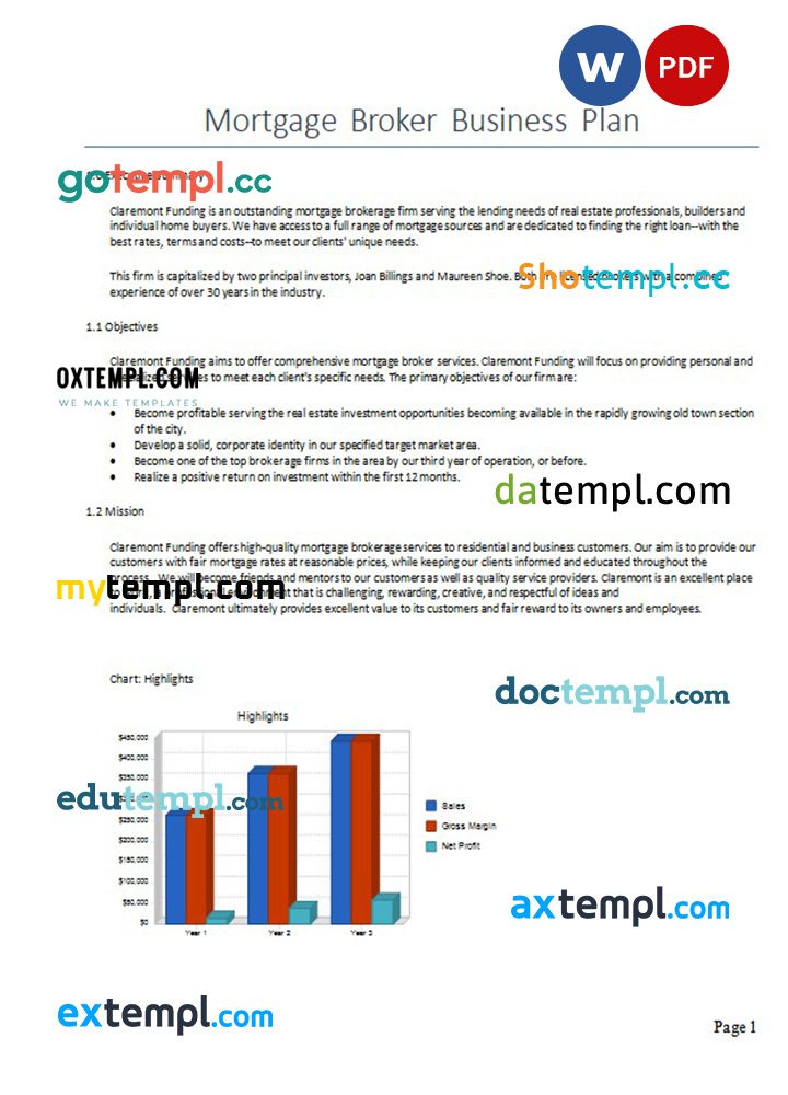 mortgage broker business plan example in Word and PDF formats