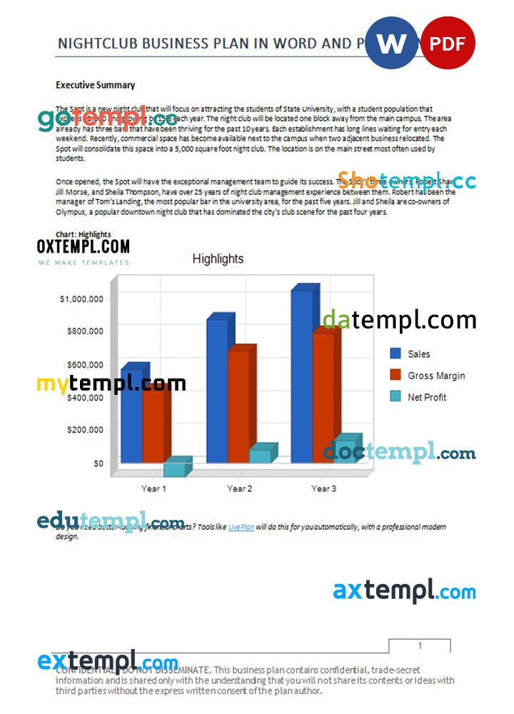 nightclub business plan example in Word and PDF formats
