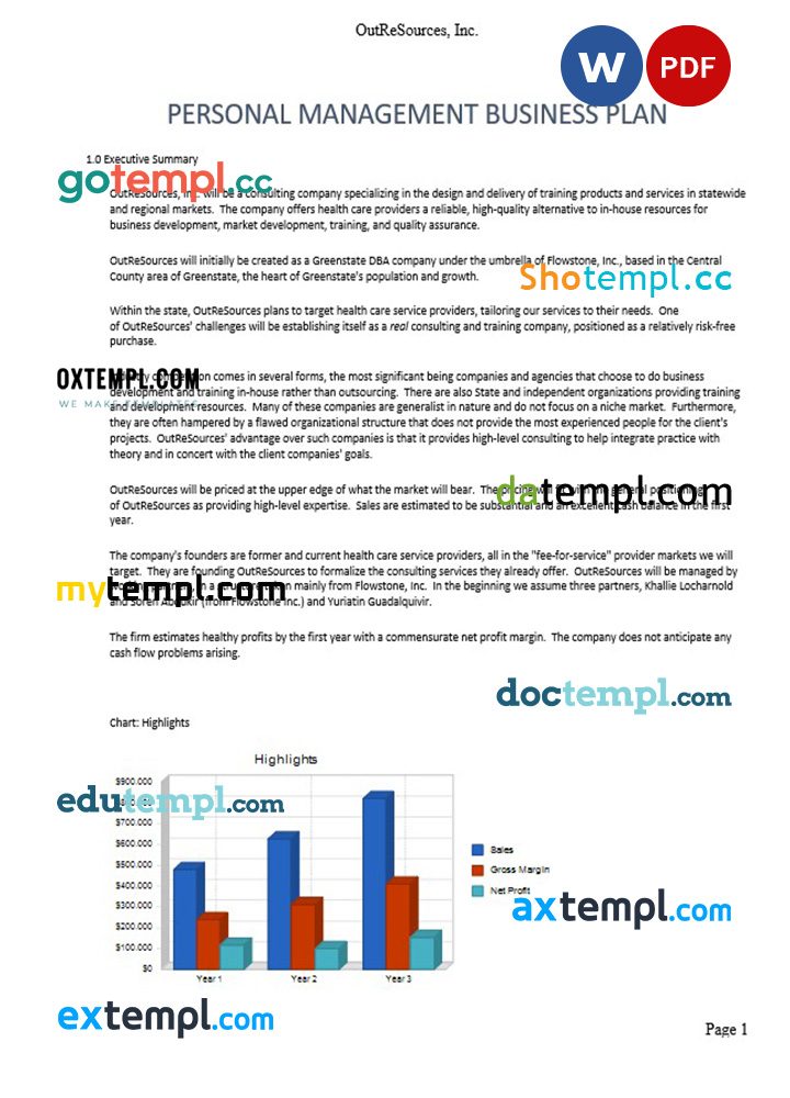personal management business plan example in Word and PDF formats