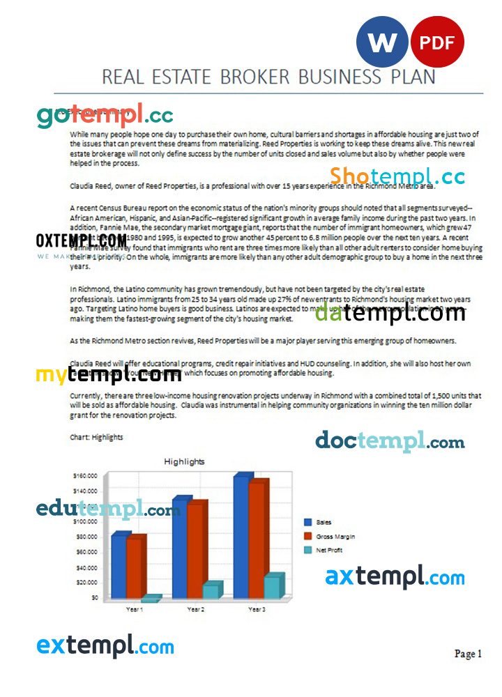 real estate broker business plan example in Word and PDF formats