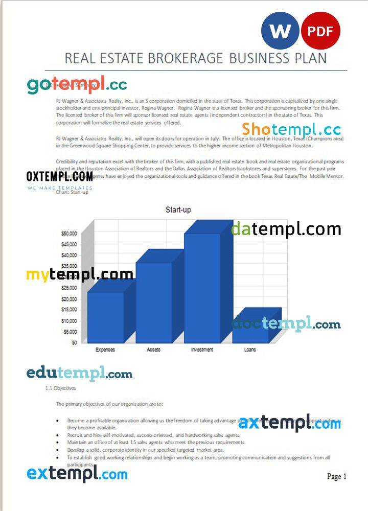 real estate brokerage business plan example in Word and PDF formats