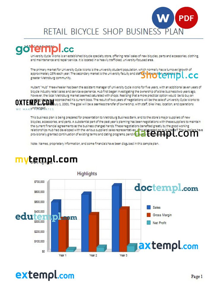 retail bicycle shop business plan example in Word and PDF formats
