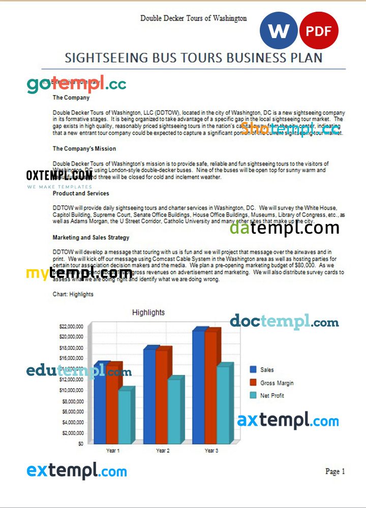 sightseeing bus tours business plan example in Word and PDF formats