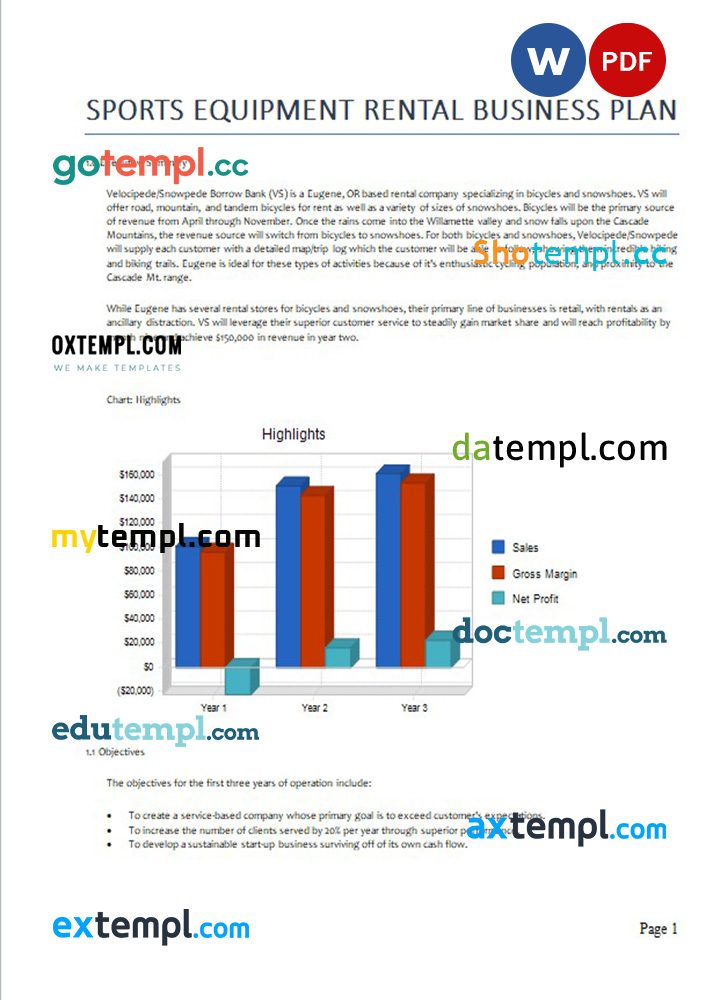 sports equipment rental business plan example in Word and PDF formats