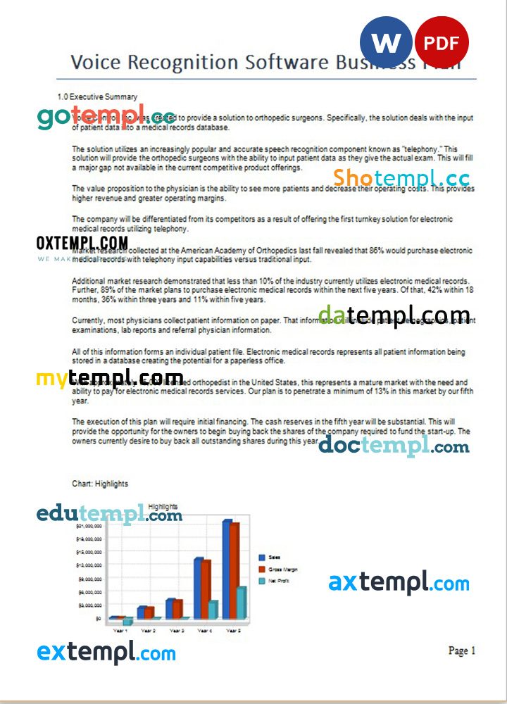 voice recognition software business plan example in Word and PDF formats