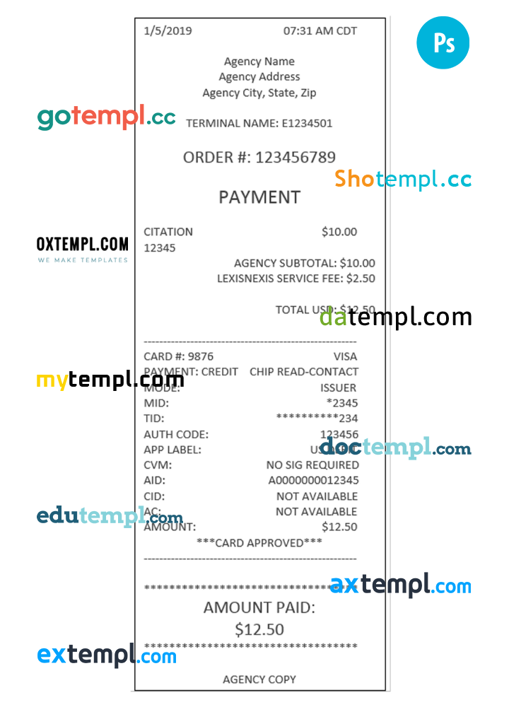 AGENCY payment receipt PSD example