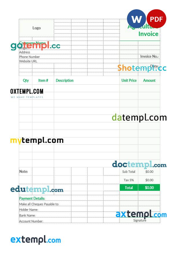 Agriculture Invoice example in word and pdf format
