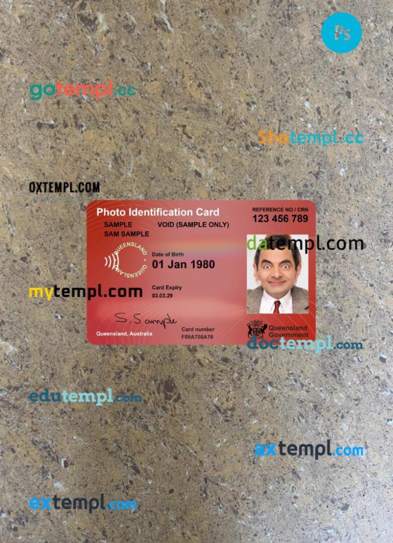 Australia Queensland proof of age photo card PSD files, scan and photo taken image, 2 in 1