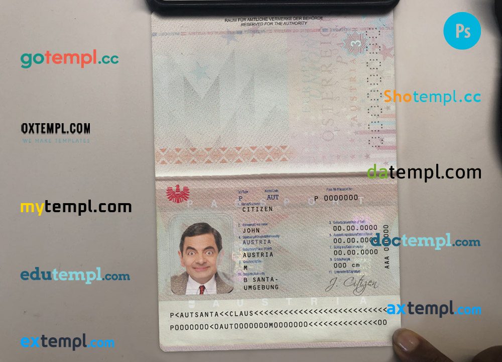 Austrian passport example in PSD format (+editable PSD photo look) - Image 2