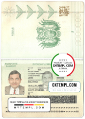 Bolivian passport example in PSD format, fully editable, with all fonts
