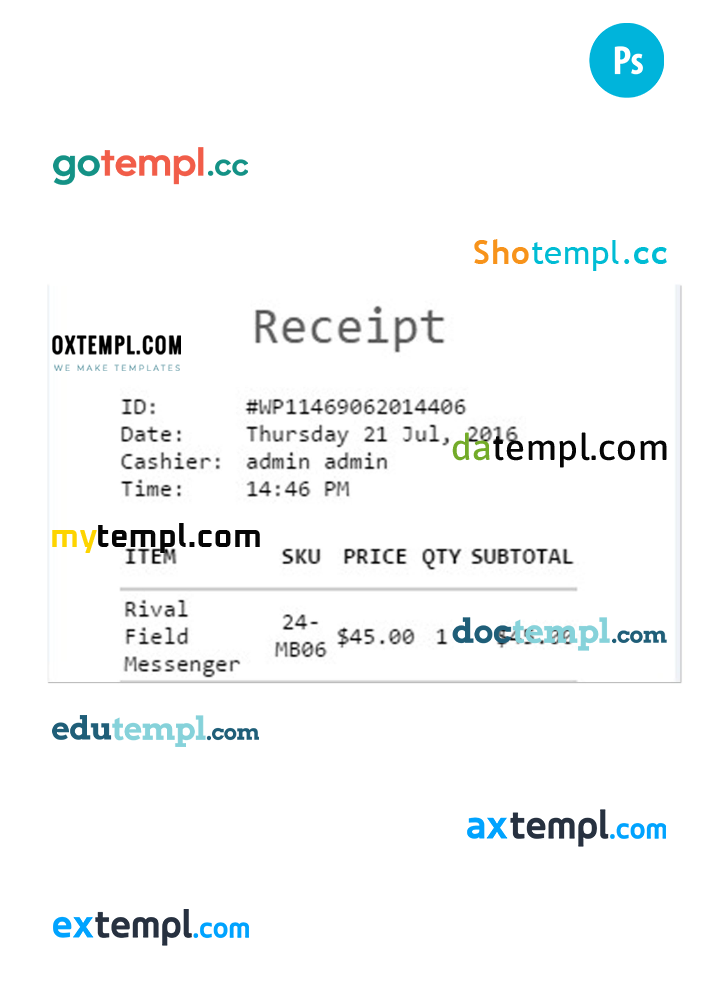 Cash receipt example PSD example