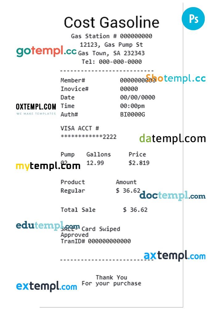 Cost gasoline payment check PSD example