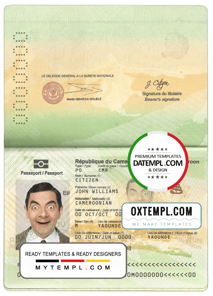 Cameroonian passport example in PSD format