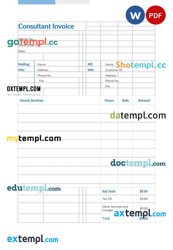 Consultant Invoice example in word and pdf format