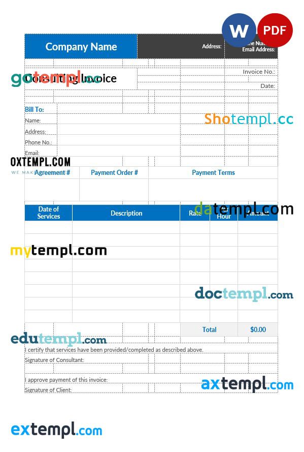 Consulting invoice example in word and pdf format