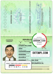 Costa Rican diplomatic passport example in PSD format