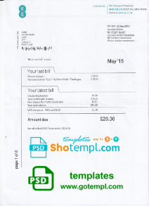 United Kingdom EE phone utility bill download example, fully editable in PSD format