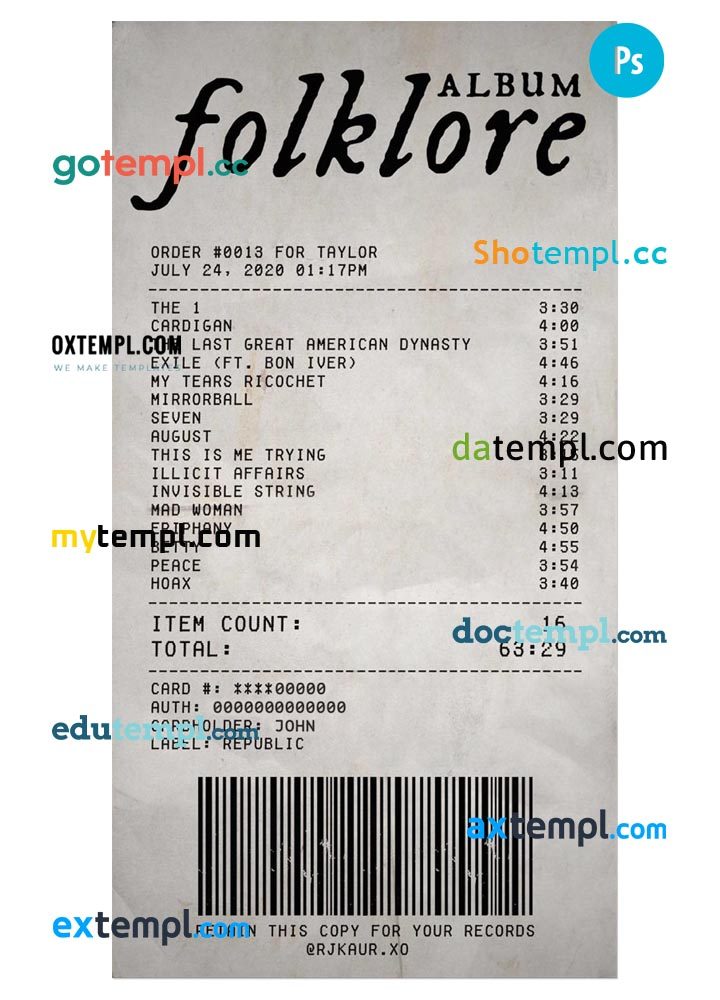 FOLKLORE ALBUM payment check PSD example