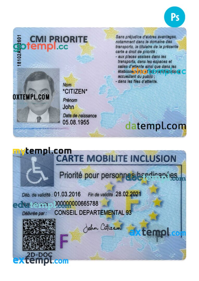 France carte mobilite inclusion (CMI) template in PSD format