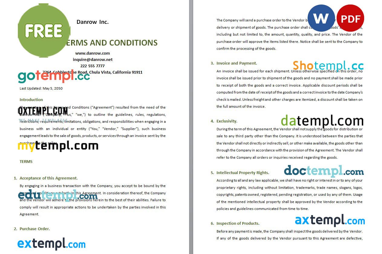 free download Free Invoice Terms And Conditions example in word and pdf format