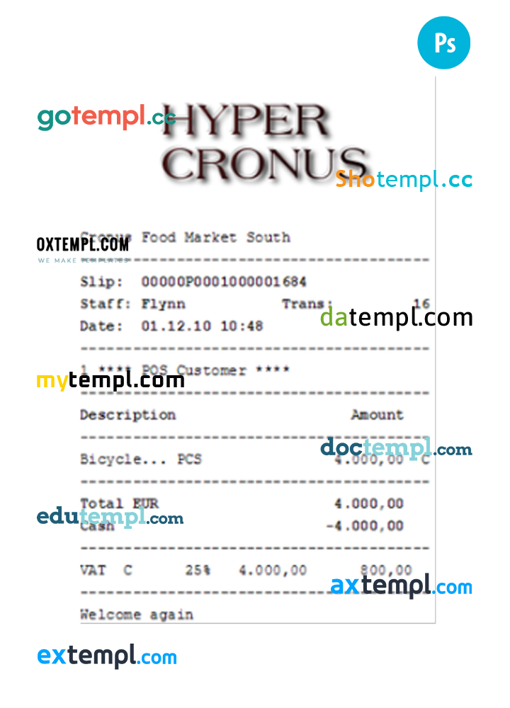 HYPER CRONUS payment receipt PSD example