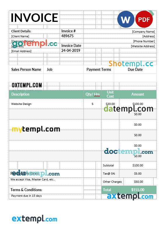 IT Services Invoice example in word and pdf format