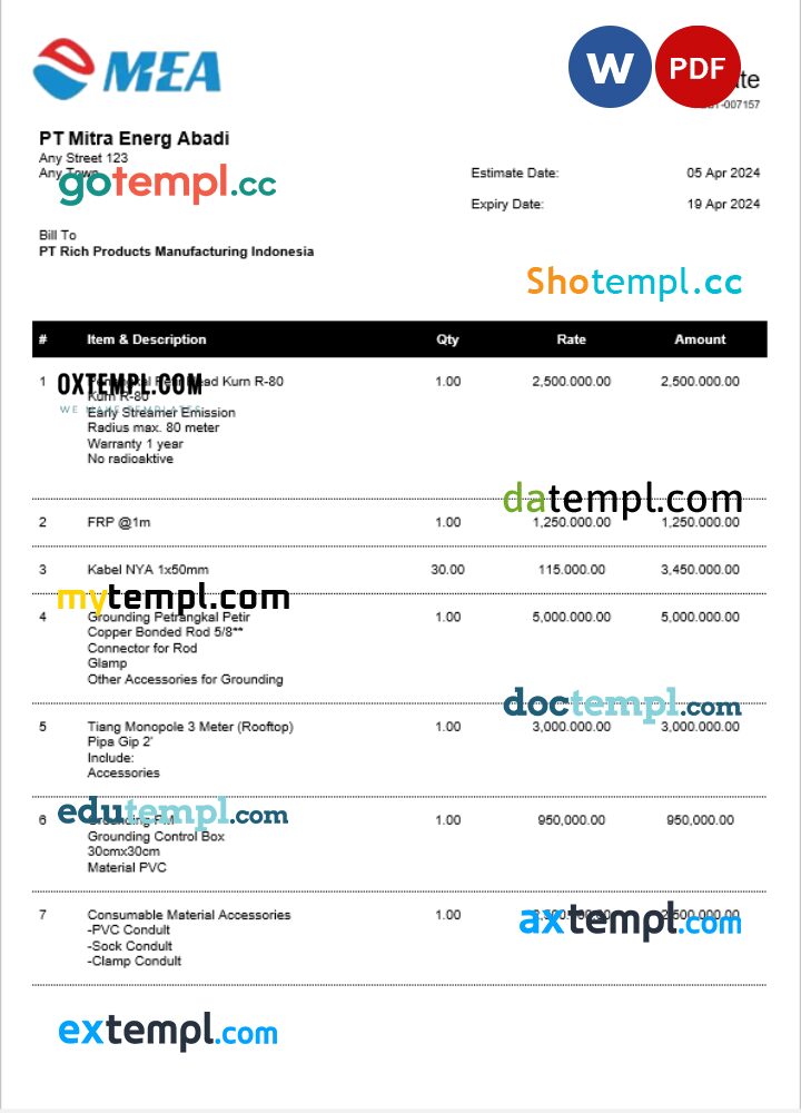 Indonesia MEA utility bill download Word and PDF example