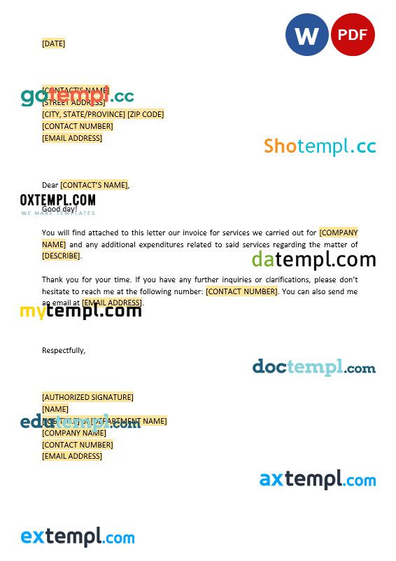 Letter to Customer Invoice Attached example in word and pdf format
