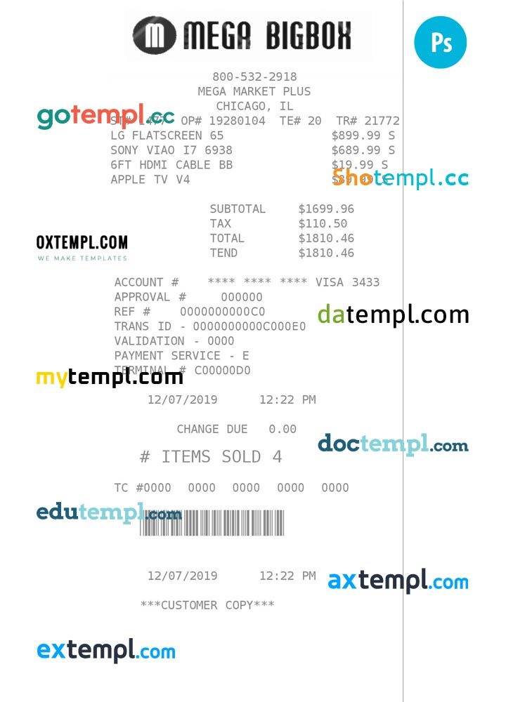 MEGA BIGBOX payment receipt PSD example