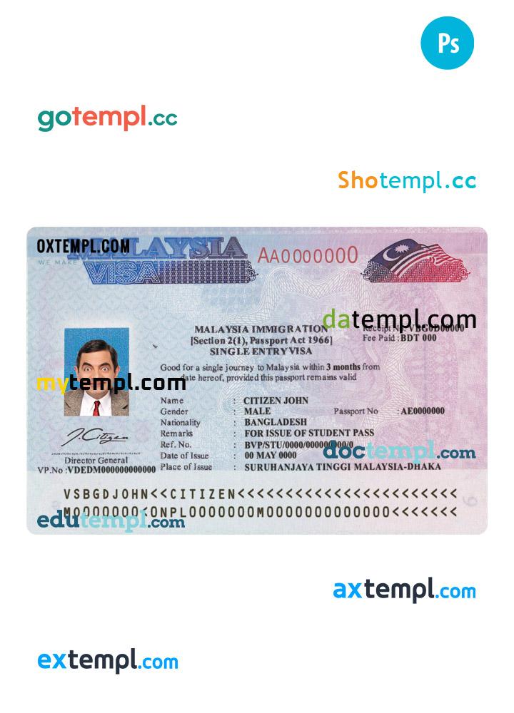 Malaysia travel visa PSD template, fully editable
