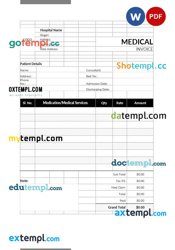 Medical Bill Format example in word and pdf format