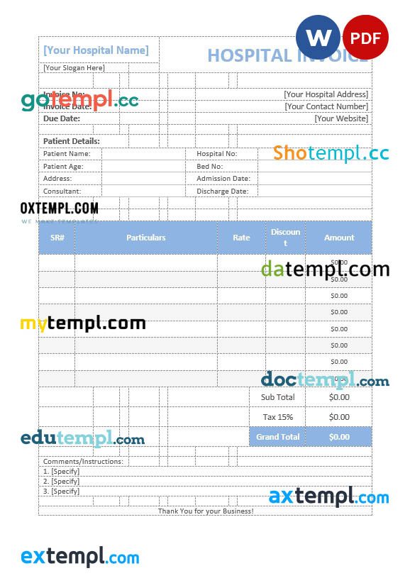 Medical invoice example in word and pdf format