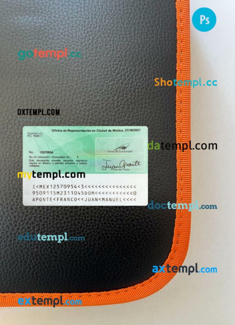 Mexico residence permit editable PSD files, scan look and photo-realistic look, 2 in 1, 2021-present - Image 2
