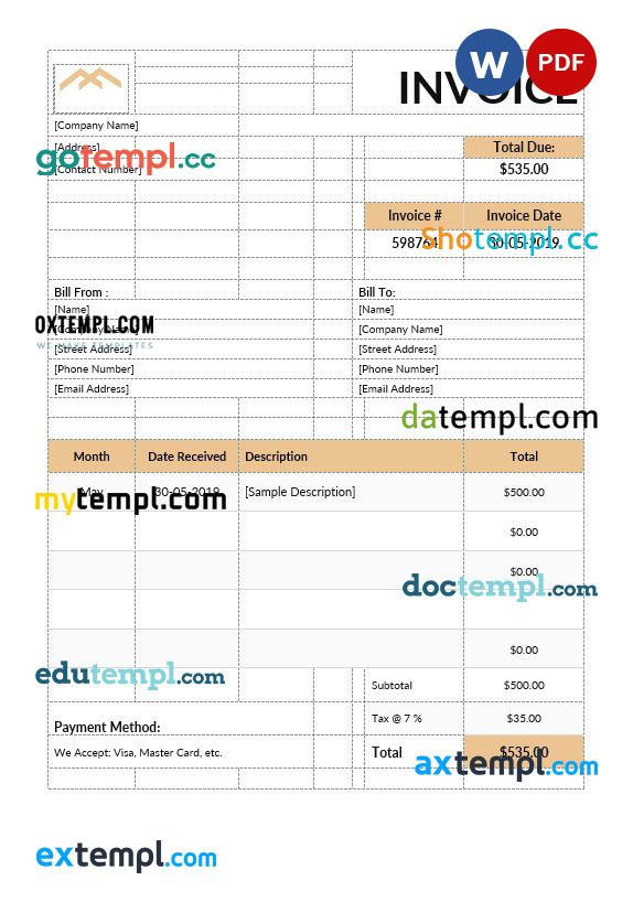 Monthly rent invoice example in word and pdf format