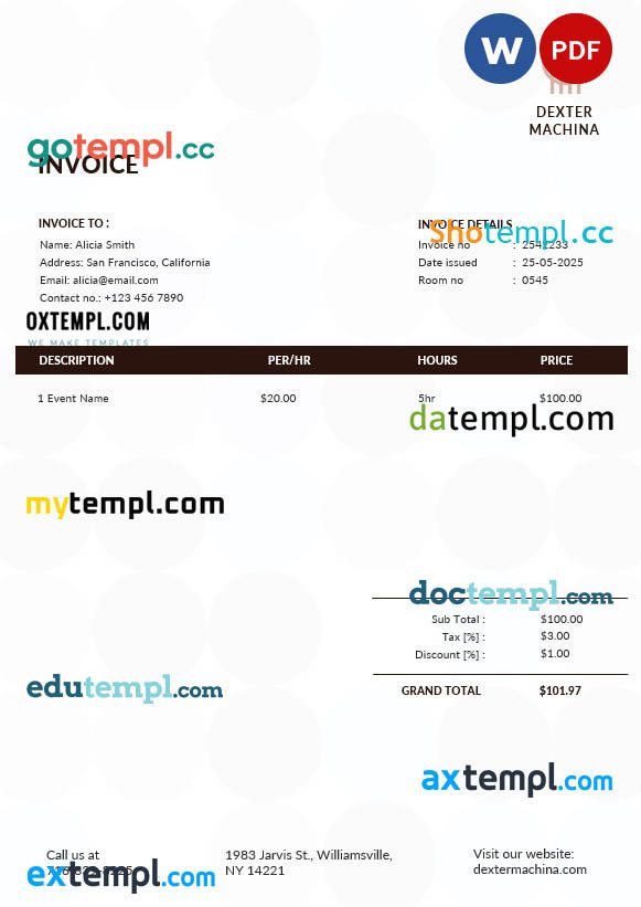 Music Band Invoice example in word and pdf format