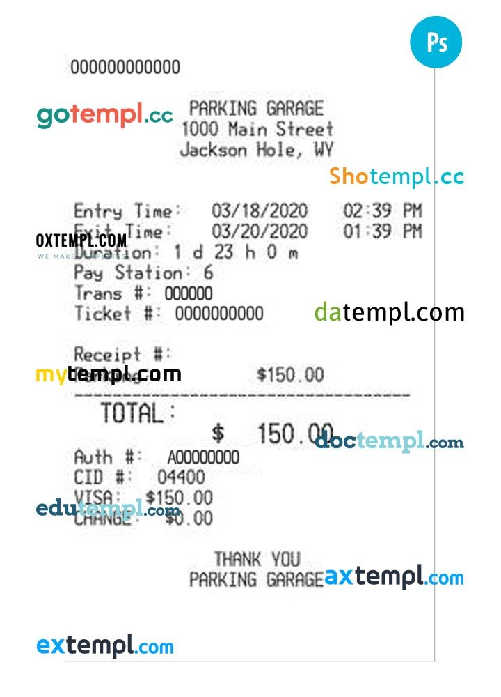 PARKING GARAGE payment receipt PSD example