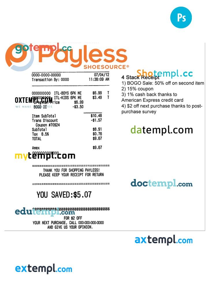 PAYLESS payment check PSD example