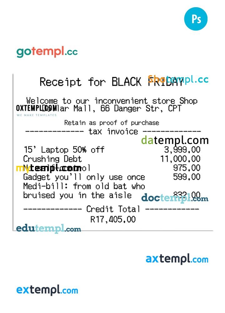 RECEIPT FOR BLACK FRIDAY payment check PSD example