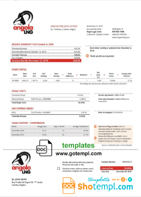 Angolan LNG proof of address utility bill download example in Word and PDF format