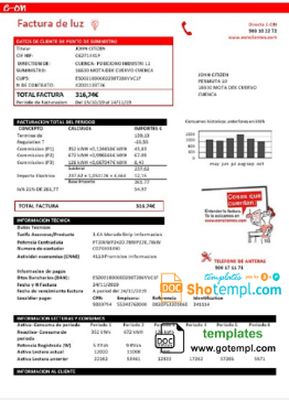 Spain E.ON electricity utility bill download example in Word and PDF format