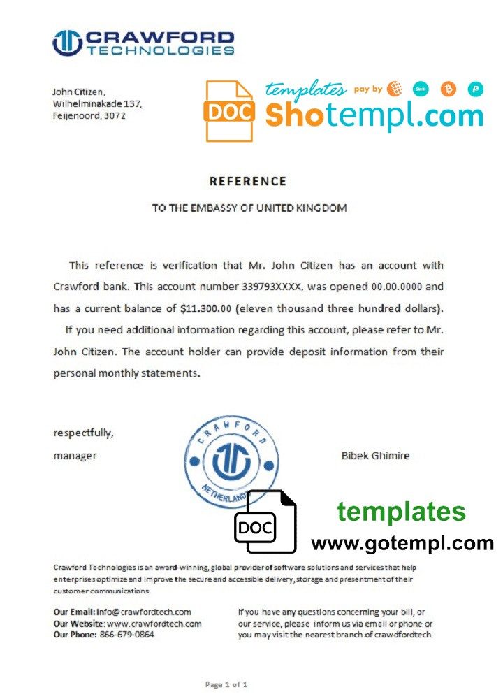Dutch Crawford certificate example in Word and PDF format