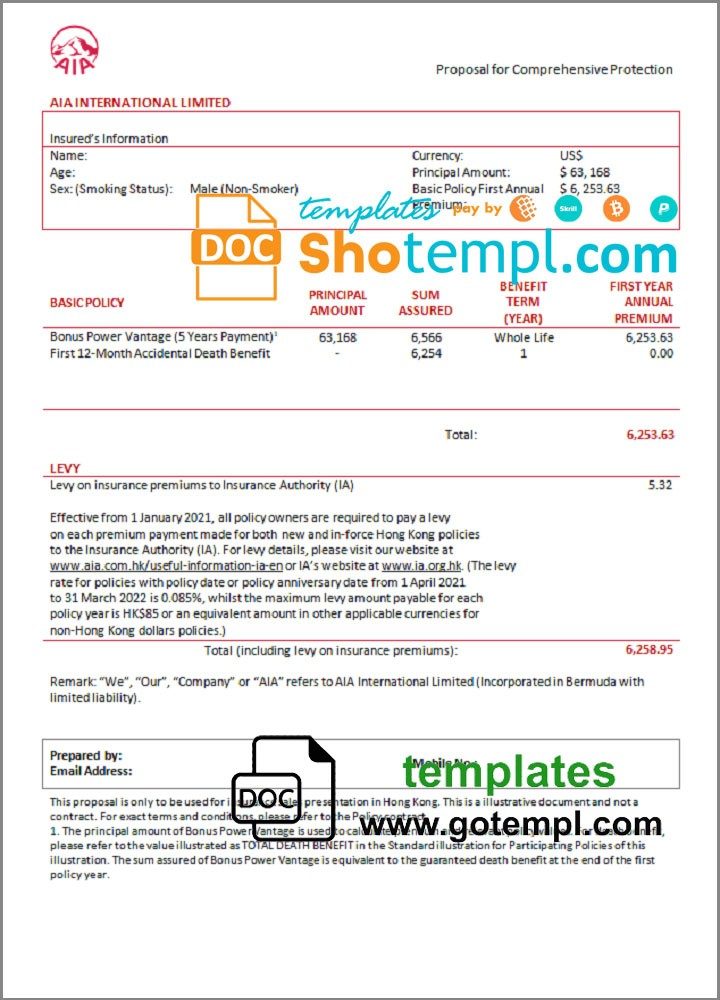 USA AIA invoice example in Word and PDF format, fully editable