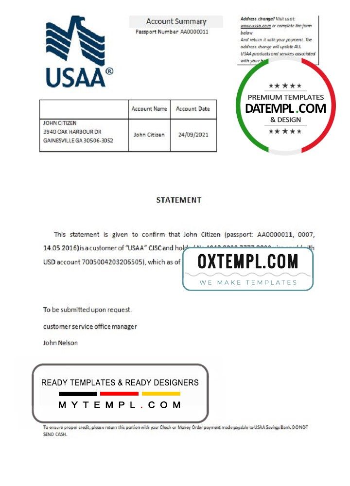 USA USAA bank account closure reference letter example in Word and PDF format